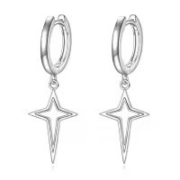 wholesale 925 Sterling Silver Star Shape Dangle Drop Hoop Earrings  for Women-Star Cross
