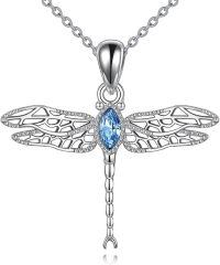 wholesale 925 Sterling Silver Blue Crystal Dragonfly Pendant Necklace for Women and Moms-Cubic Zirconia