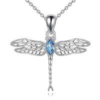 wholesale 925 Sterling Silver Blue Crystal Dragonfly Pendant Necklace for Women and Moms-Cubic Zirconia
