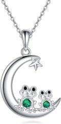 wholesale 925 Sterling Silver Moon & Frogs Pendant Necklaces for Women Girls Mother's Day Gift-0-0