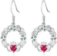 wholesale 925 Sterling Silver Birthstone Claddagh Celtic Knot Dangle Earrings for Women-Silver January