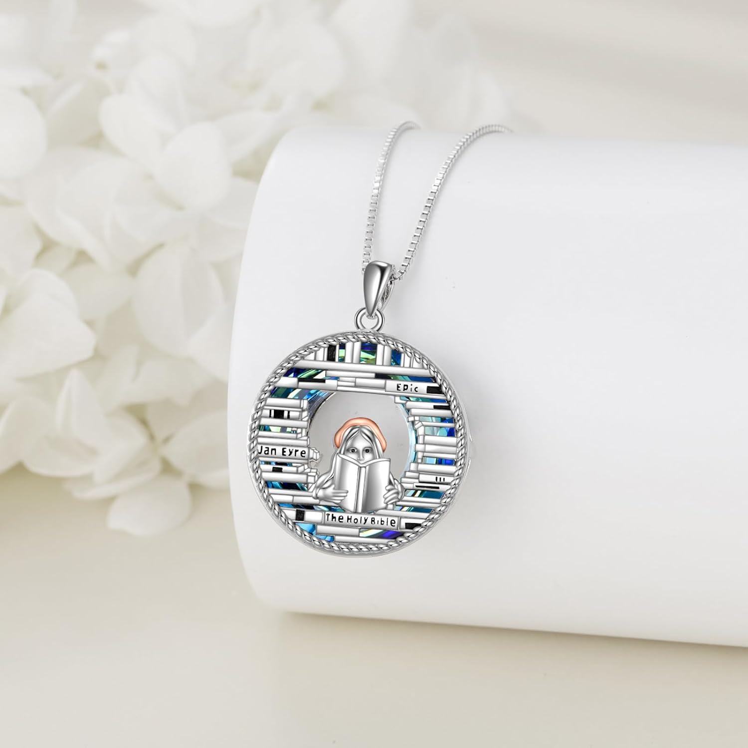 Sterling Silver Crystal Book Necklace Graduation Birthday Gifts for Women Sister Friends-0-2