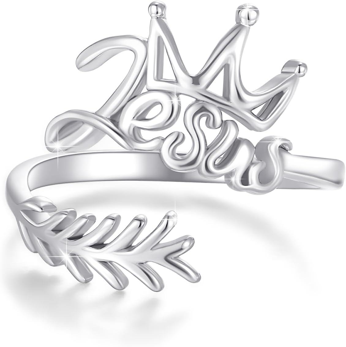 wholesale Sterling Silver Jesus Ring Adjustable Heart Faith King of Kings Christian Band for Women-Faith Crown Ring