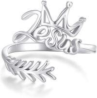 wholesale 925 Sterling Silver Jesus Ring Adjustable Heart Faith King of Kings Christian Band for Women-Faith Crown Ring