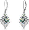 wholesale 925 Sterling Silver Cubic Zirconia-Shaped Sunflower and Hummingbird Design Drop Earrings with Abalone Shell Inlay for Women-0-0