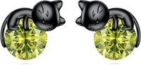 wholesale 925 Sterling Silver Black Cat Stud Earrings with Birthstone-B-August Birthstone Stud