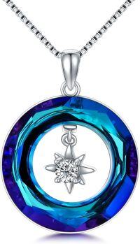 wholesale TOUPOP Necklace For Women Sterling Silver Star Pendant Necklace With Blue Circle Crystal Birthday Christmas Jewelry Gifts For Women -undefined
