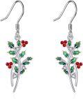 wholesale 925 Sterling Silver Purple Poppy Flower Drop Dangle Earrings with Green Leaves and CZ Stones for Women Girls -0-24