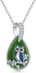 wholesale 925 Sterling Silver Green Jade Pendant Necklace with Blue Enamel Owl Design Gift for Her-0-0