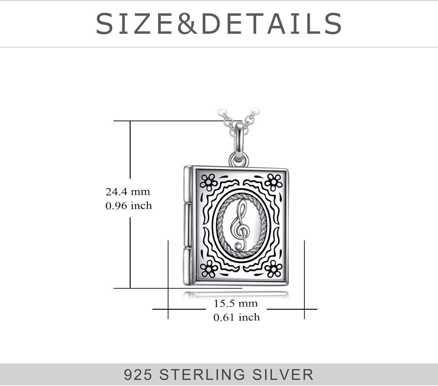 wholesale 925 Sterling Silver Music Note Photo Locket Pendant Chain Necklaces for Women Mother's Day Gifts-0-3