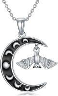 wholesale 925 Sterling Silver Bat Crescent Moon Necklace Pendant Jewelry for Women Girls Gifts 48cm Chain Length-0-0