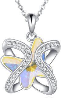 wholesale Sterling Silver Swarovski Crystal Infinity Butterfly Pendant Necklace-White Butterfly