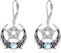 wholesale 925 Sterling Silver Celtic Moon Star Triple Goddess Drop Earrings for Women Irish Jewelry 3D Design with Rainbow Stone Leverback Hooks - Lucky Charm Gift Idea-0-0