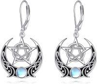 wholesale 925 Sterling Silver Celtic Moon Star Triple Goddess Drop Earrings for Women Irish Jewelry 3D Design with Rainbow Stone Leverback Hooks - Lucky Charm Gift Idea-moon