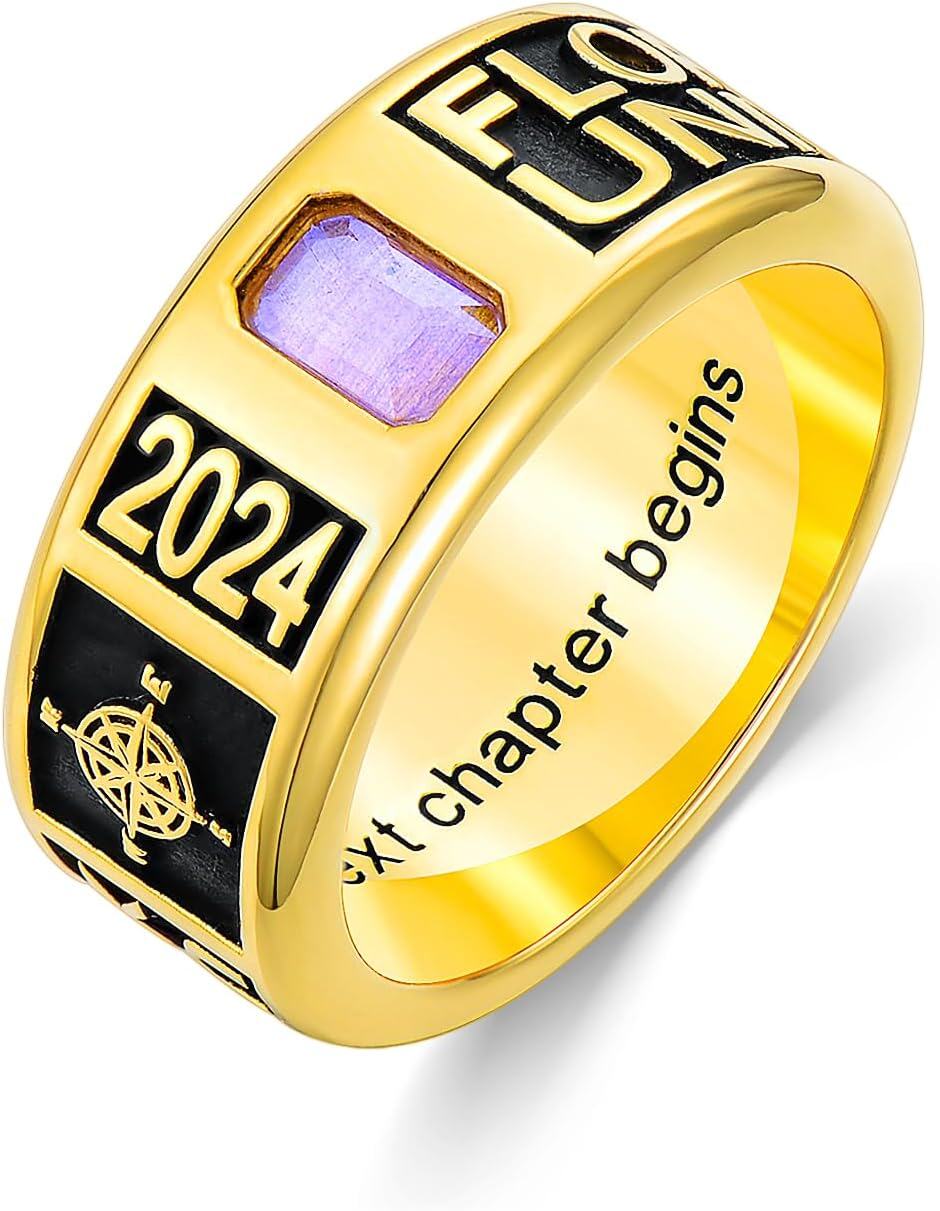 925 Sterling Silver Birthstone Men s High School Class Ring Customizable Graduation Jewelry Gift-0-0
