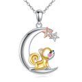 wholesale 925 Sterling Silver Squirrel on Crescent Moon Pendant Necklace with Stars and Stones for Women-0-0