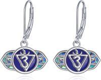 wholesale 925 Sterling Silver Blue Opal Om Symbol Lotus Chakra Drop Earrings for Women-Indigo-Lapis Lazuli