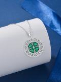 wholesale 925 Sterling Silver Celtic Knot Green Crystal Shamrock Pendant Necklace Luck Charm Jewelry for Women Girls Gifts 4-Leaf Clover Necklaces Irish Style Accessories-0-3