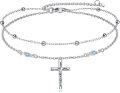 wholesale 925 Sterling Silver Blue Crystal Cross Ankle Anklet for Women Girls Religious Foot  6-8 Adjustable Length-0-0