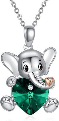 wholesale Sterling Silver Austrian Crystal Elephant Koala Panda Heart Pendant Necklace-01_Elephant-Green Heart
