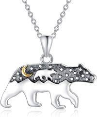 wholesale 925 Sterling Silver Mama Bear & Cub Pendant Necklaces for Mom Gifts Mothers Day Jewelry-1 cub