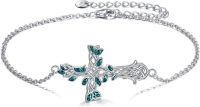 wholesale 925 Sterling Silver Green Crystal Vine Cross Charm Bracelet s for Women and Girls-Celtic Knot