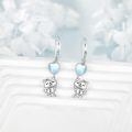 wholesale 925 Sterling Silver White Gold Plated Cute Cat Heart Moonstone Drop Earrings-0-3