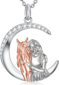 wholesale 925 Sterling Silver Moonstone Horse & Girl Pendant Necklace for Equestrian Lovers-horse B