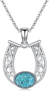 wholesale 925 Sterling Silver Turquoise Western Horse Shoe Cowboy Boots Cactus Pendant Necklace for Women-Horseshoe