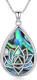 wholesale 925 Sterling Silver Teardrop Abalone Shell Lotus Flower Pendant Necklaces for Women's s-0-0