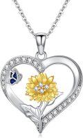 wholesale 925 Sterling Silver Heart Sunflower Butterfly Pendant Necklace for Women Girls Gifts-0-0