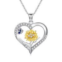 wholesale 925 Sterling Silver Heart Pendant With Gold Flower And Blue Butterfly-Butterfly-3