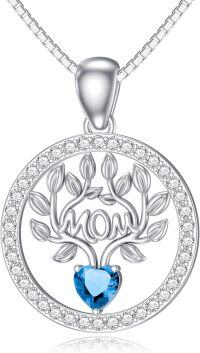 wholesale 925 Sterling Silver 12 Birthstones Tree of Life Necklace for Mom-Simulated Blue Topaz-Dec.