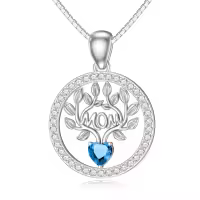 wholesale 925 Sterling Silver 12 Birthstones Tree of Life Necklace for Mom-Simulated Blue Topaz-Dec.