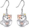 wholesale 925 Sterling Silver Black Cat Teacup Dangle Earrings for Women Girls Gifts-0-0