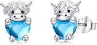 wholesale 925 Sterling Silver Birthstone Highland Cow Stud Earrings Cute Animal Jewelry Gift for Women Girls-Silver-03-Mar