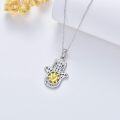 wholesale 925 Sterling Silver 925 Hamsa Hand Sun&Moon Multicolor Stone CZ Pendant Necklace-0-3