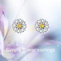wholesale 925 Sterling Silver Daisy Flower Stud Earrings with Crystals Birthday Christmas  for Her-0-1