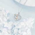 wholesale 925 Sterling Silver Heart with Gold and Cubic Zirconia Tennis Ball Pendant Necklace for Women-0-2