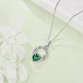 wholesale 925 Sterling Silver Emerald Heart Claddagh Celtic Knot Pendant Necklace Irish s for Women Girls-0-2