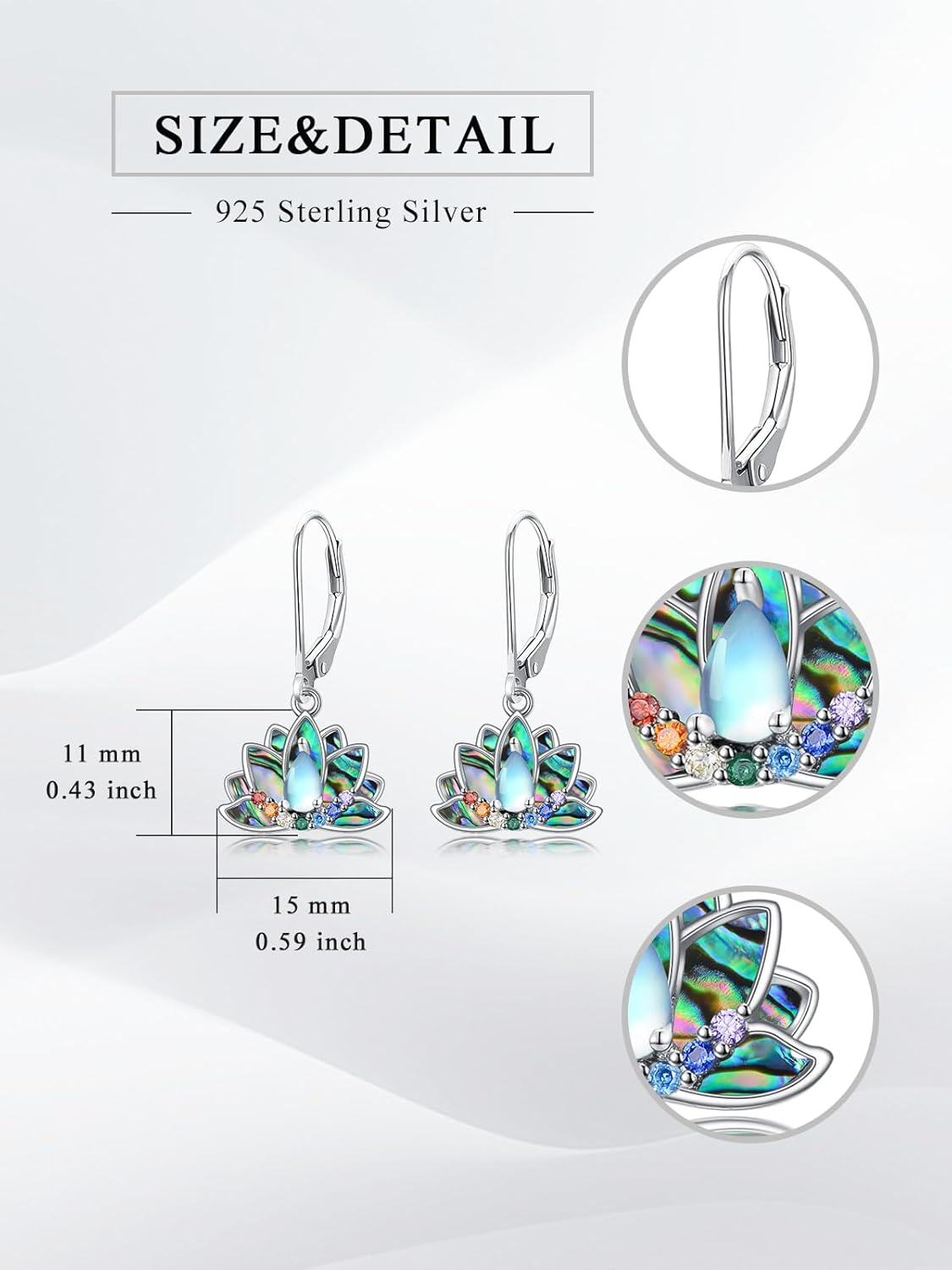  Sterling Silver Abalone Shell Moonstone Hummingbird Butterfly Lotus Dangle Earrings for Women -0-5