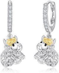 wholesale 925 Sterling Silver Cow Head Gold Horns Huggie Hoop Earrings for Women Girls-18-highland cow