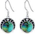 wholesale 925 Sterling Silver Round Abalone Shell Opal Moon Phase Drop Earrings-0-0