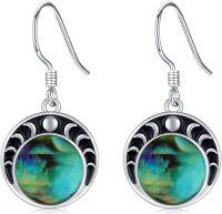 wholesale 925 Sterling Silver Round Abalone Shell Opal Moon Phase Drop Earrings-A-Moon Abalone