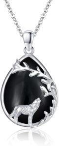 wholesale 925 Sterling Silver Green Jade Howling Wolf Pendant Necklace-0-6