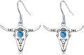 wholesale 925 Sterling Silver Turquoise Cow Skull Dangle Earrings for Women Gift Ideas-0-0