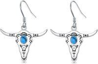 wholesale 925 Sterling Silver Turquoise Cow Skull Dangle Earrings for Women Gift Ideas-Longhorn