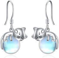 wholesale 14K Gold Pink Crystal Black Cat Pendant Necklace for Women Cats Lover-C-Cat Moonstone