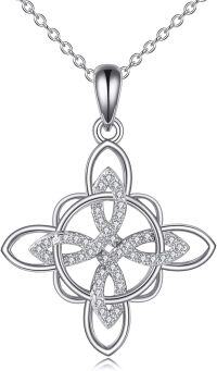 wholesale 925 Sterling Silver Triquetra Celtic Knot Pendant Necklace with Cubic Zirconia for Women and Girls - Wiccan  Idea-Witches Knot