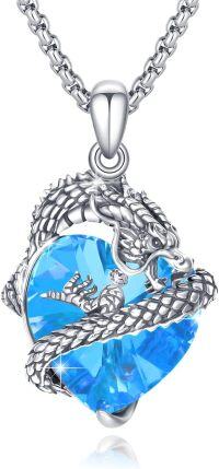 wholesale 925 Sterling Silver Birthstone Dragon Pendant Necklace for Women-December - Dragon Necklace